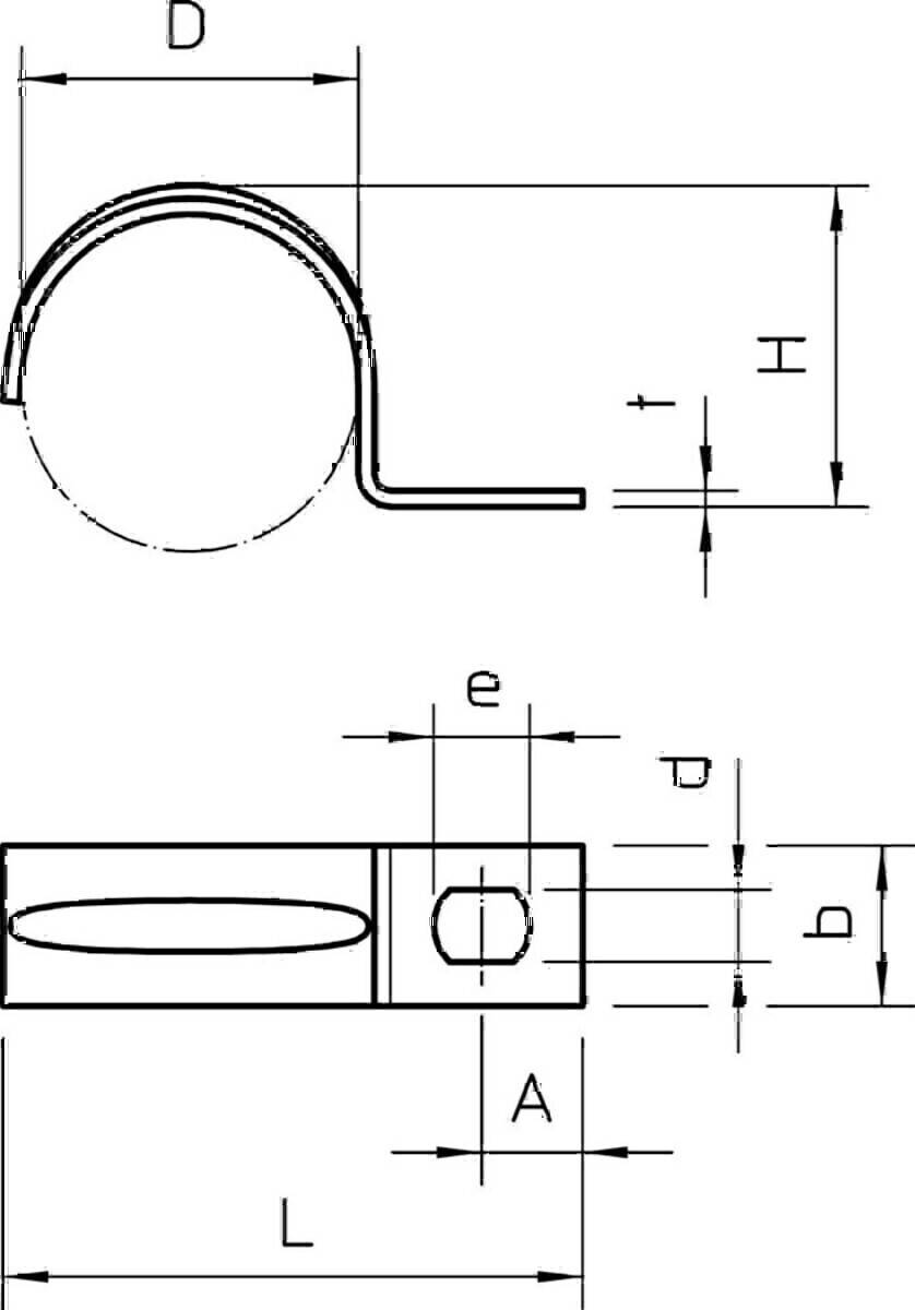 Technische Zeichnung einer mechanischen Komponente zeigt Maße und eine zylindrische Form mit seitlicher Erweiterung. Messungen sind mit A, D und e beschriftet.