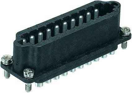 Ein schwarzer Schraubanschlussblock mit mehreren Metallverbindungspunkten, verwendet zum Befestigen von elektrischen Leitungen, in Detailaufnahme dargestellt.
