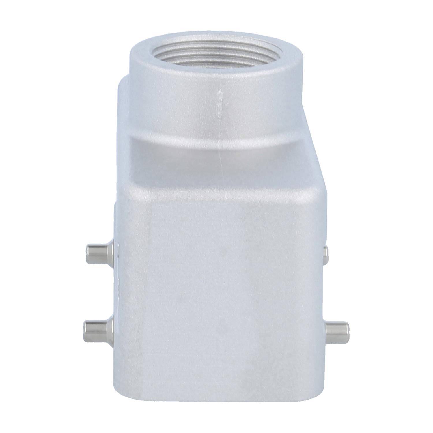 Ein metallischer T-förmiger Verbinder mit einer Gewindeöffnung oben, ausgestattet mit zwei vorstehenden Seitenstiften, verwendet für Sanitär- oder Industrierohrinstallationen.