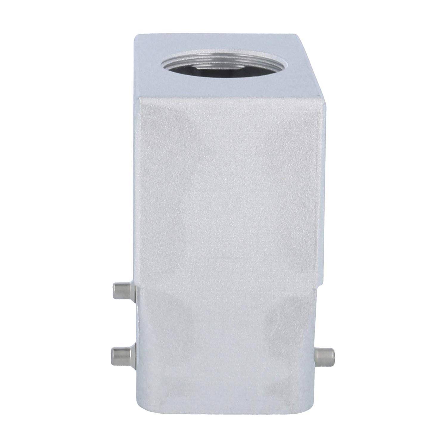 Rechteckiger Silbermetall-Ventilblock mit Gewindeöffnung oben und Seitenverbindungen; wird zur Regulierung des Flüssigkeits- oder Gasflusses verwendet.