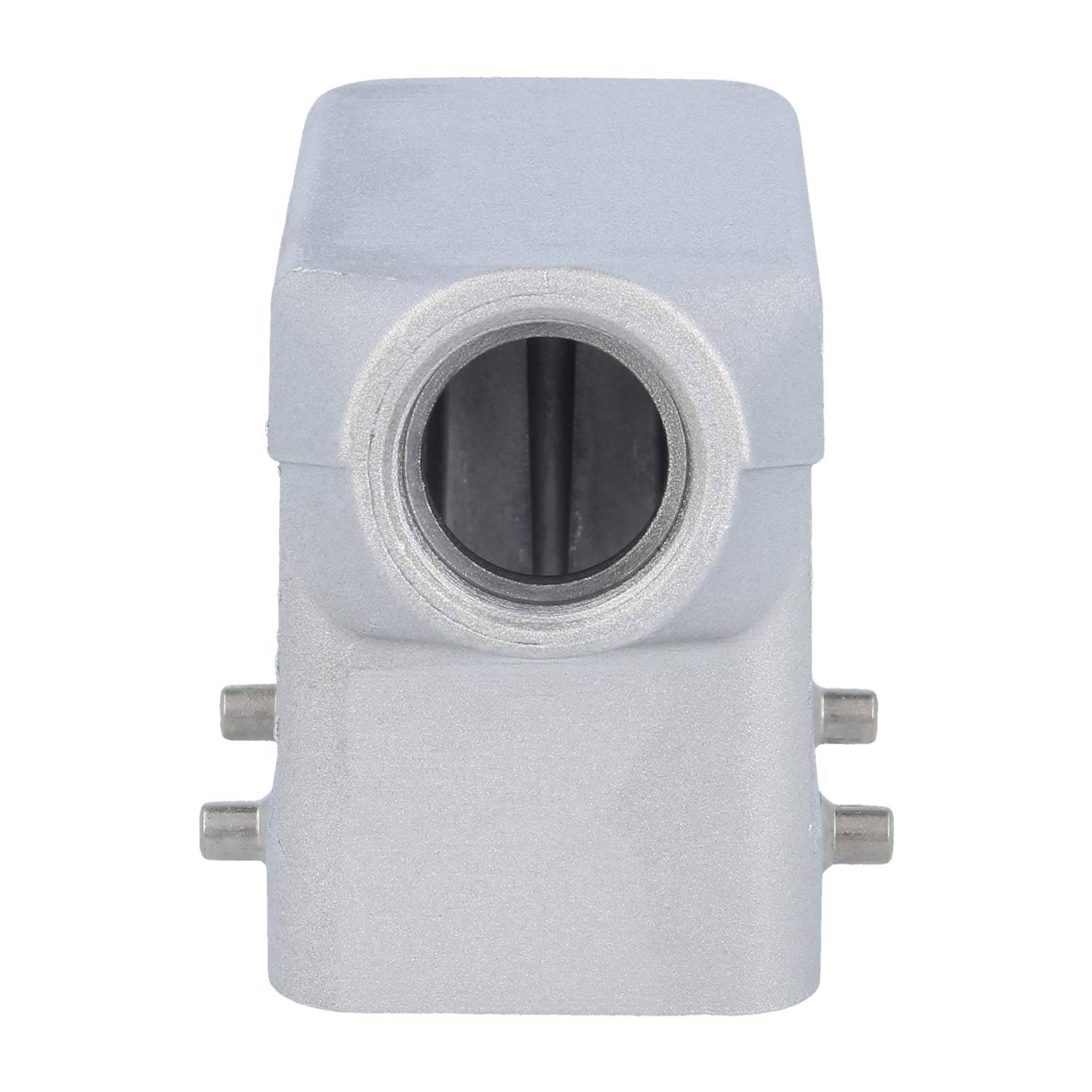 Eine metallische Industriekomponente mit einer zylindrischen Öffnung in der Mitte, die seitliche Bolzen zur Sicherung von Verbindungen aufweist.