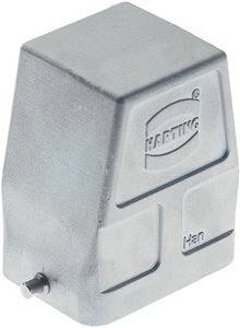 Ein graues Han-Steckverbindergehäuse mit geprägtem 'HARTING' Logo, das verwendet wird, um elektrische Komponenten sicher zu schützen und zu verbinden.