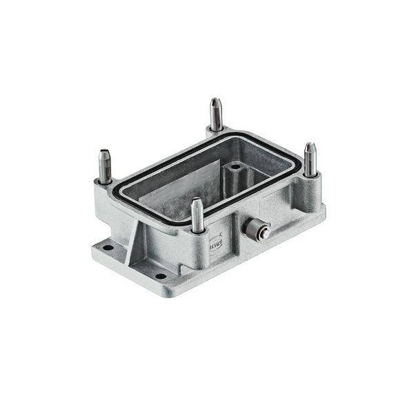 Elektrische Aluminiumgehäusebasis mit hervorstehenden Gewindestangen und einer Gummidichtung; verwendet zum Gehäusen und Schutz von Komponenten.