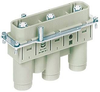Dreizylindrischer Pneumatikventilantrieb in Beige, mit nummerierten Abschnitten und Metallkomponenten für industrielle Maschinenverwendung.