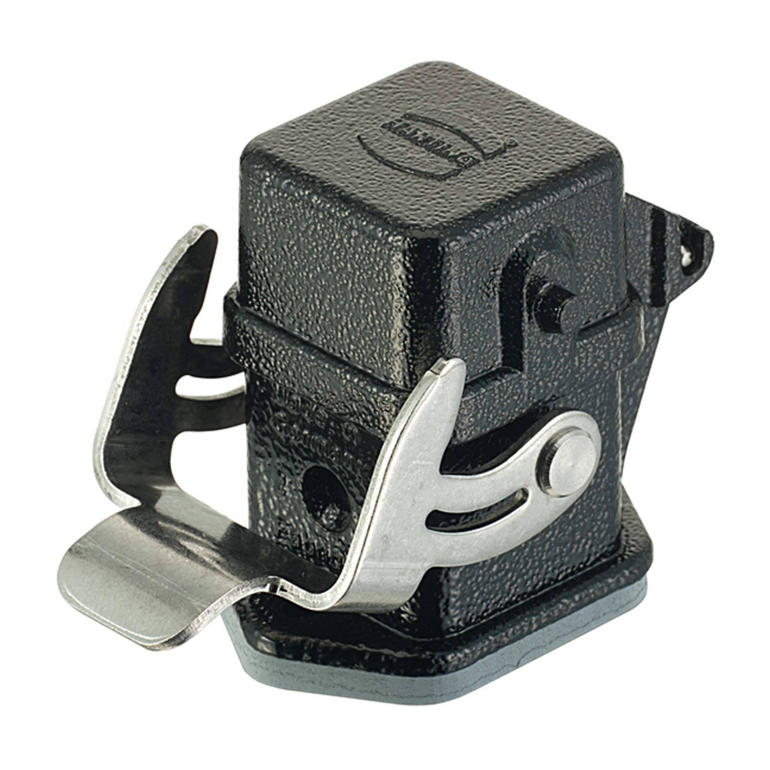 Eine Metall-Industrieschalterabdeckung mit strukturierter schwarzer Oberfläche und robustem Stahlverriegelungsmechanismus, konzipiert zum Schutz von Schaltern in anspruchsvollen Umgebungen.