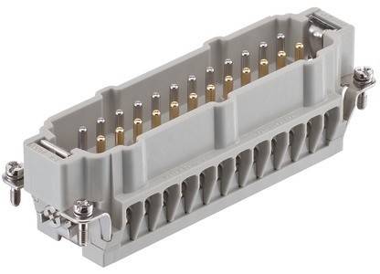 Ein rechteckiger, grauer elektrischer Steckverbinder mit mehreren sichtbaren Metallstiften, der zum Herstellen einer sicheren Verbindung in elektronischen Geräten verwendet wird.