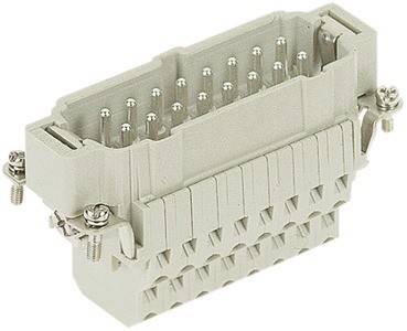 Grauer elektrischer Verbinder mit mehreren Pins und Schlitzen, der zur Herstellung sicherer Verbindungen in elektronischen Systemen verwendet wird.