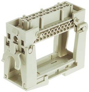Ein beiger elektrischer Anschlussklemmenblock mit mehreren Anschlusspunkten und einem Verschlussmechanismus zum Sichern von Kabeln in einer industriellen Umgebung.