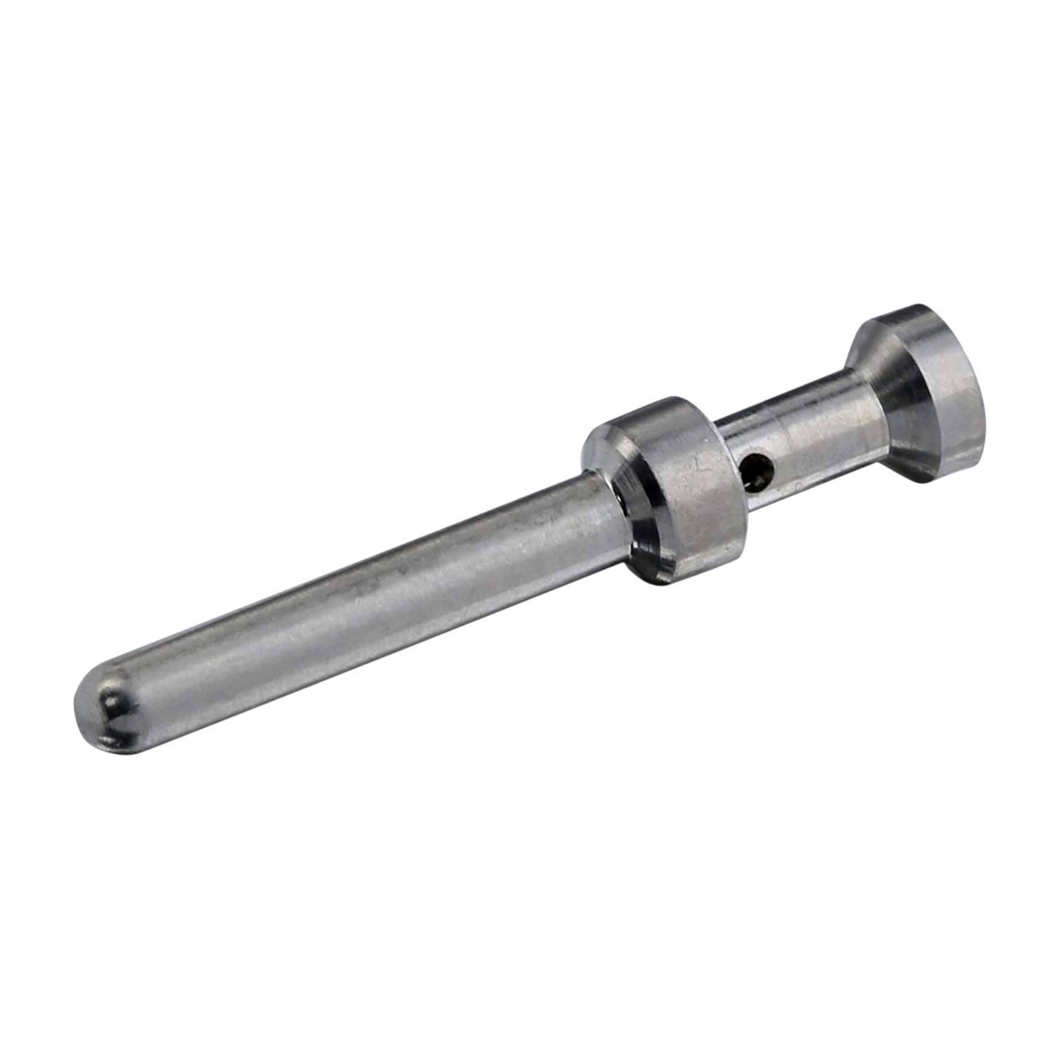 Ein metallischer, zylindrischer Stift mit einem Loch in der Mitte und abgeschrägten Enden, typischerweise in Konstruktions- oder Maschinenbauewendungen verwendet.