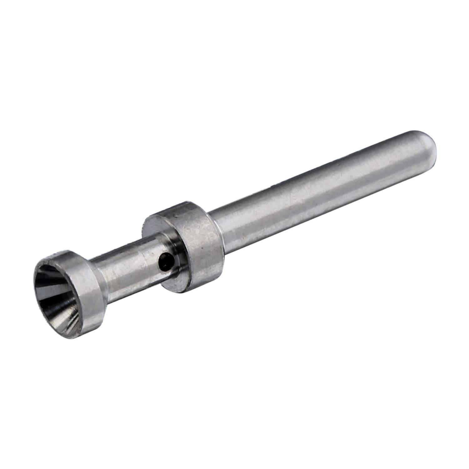 Ein metallisches zylindrisches Werkzeug mit einem hohlen Ende und einem kleinen Loch in der Mitte, das für mechanische oder industrielle Anwendungen verwendet wird.