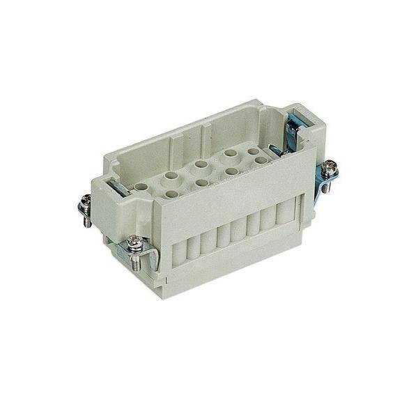 Ein weißer elektrischer Anschlussblock mit mehreren Anschlusspunkten und Schrauben an beiden Seiten zum Befestigen von Drähten.