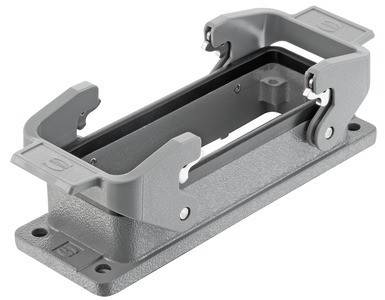 Grauer metallischer Wandhalterungsbracket, entwickelt für sichere Gerätebefestigung, mit verstellbaren Klammern an beiden Seiten für Kompatibilität.