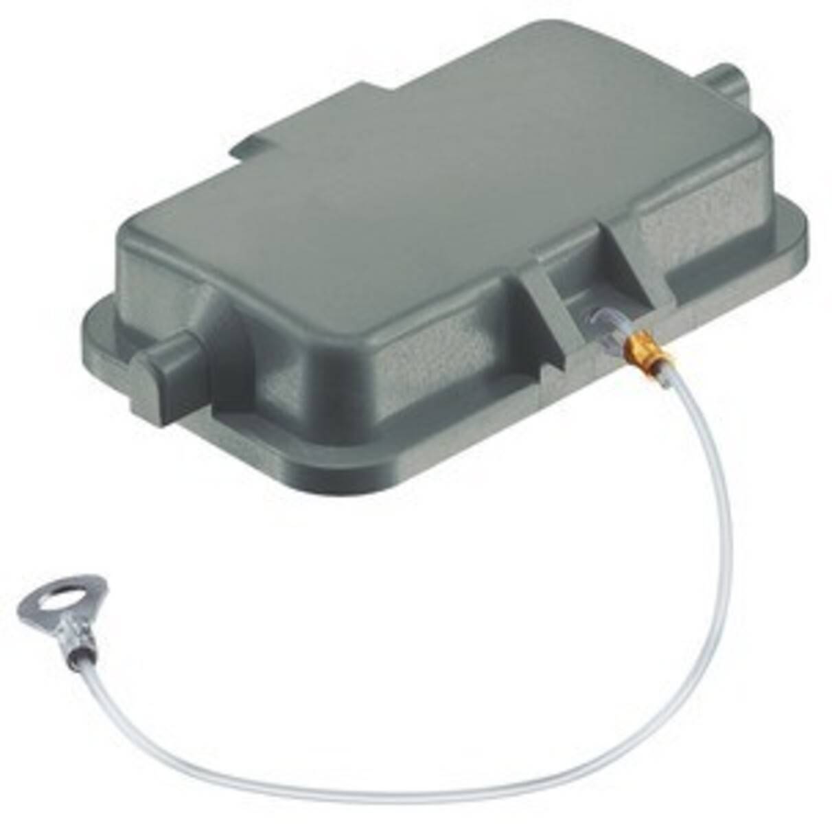 Ein rechteckiger grauer GPS-Tracking-Gerät mit angeschlossenem Kabel zur sicheren Befestigung, das häufig in Fahrzeugüberwachungssystemen eingesetzt wird.