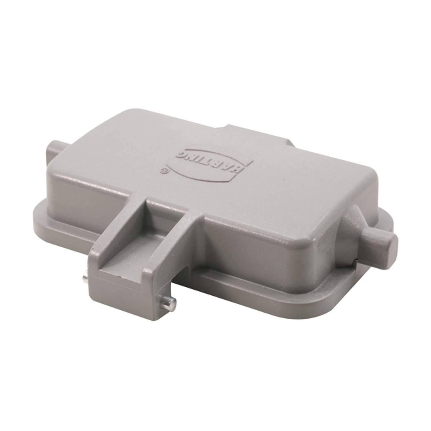 Ein graues, rechteckiges Gehäuse für Außensensoren, das zum Schutz von elektrischen Komponenten konstruiert ist, mit einer glatten Oberfläche und einem Markenlogo auf der Oberseite.