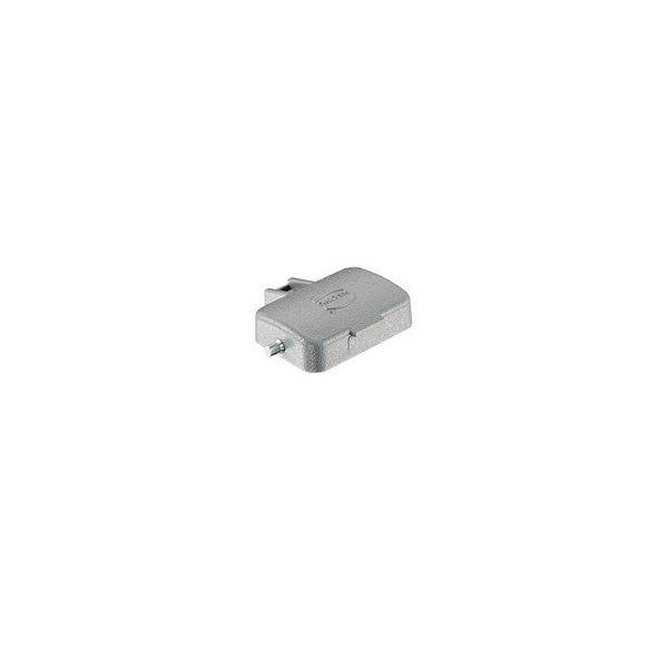 Kleiner grauer Metall-Elektrostecker oder Steckeradapter, dargestellt auf einem einfachen weißen Hintergrund.