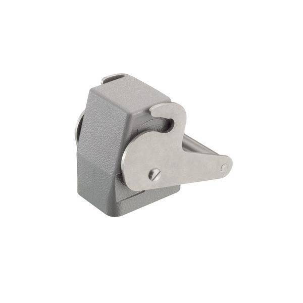 Eine kleine, graue Kammverriegelung mit einem Metallgriff, die typischerweise zum Sichern von Schranktüren oder Blenden verwendet wird.