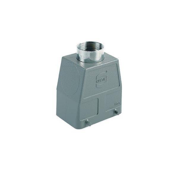Ein rechteckiges, graues industrielles Anschlussgehäuse mit einer gewindeten Öffnung am oberen Ende und einem aufgeprägten 'HEAVY DUTY' Etikett auf der Vorderseite.