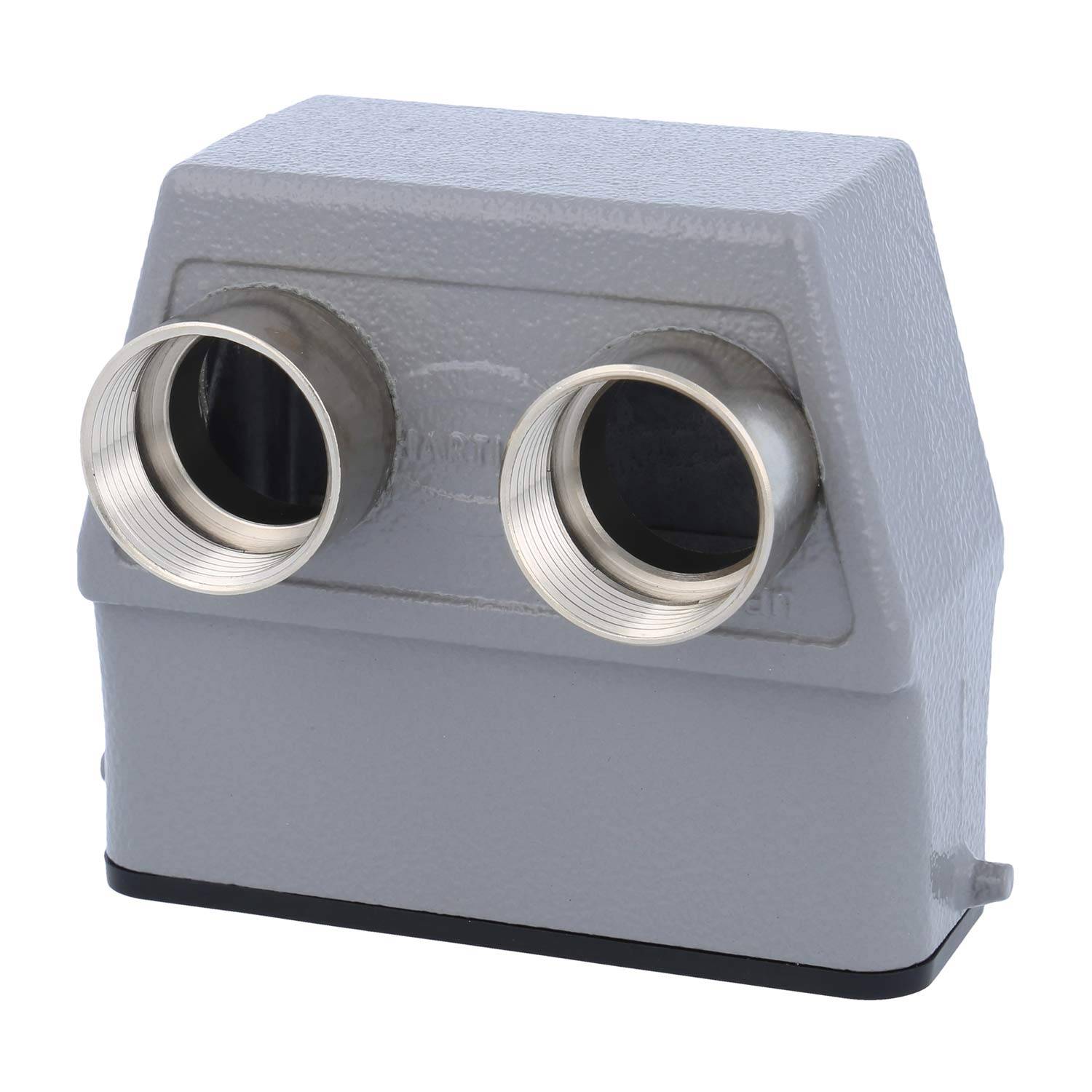 Ein silberner, münzbetriebener Fernglasviewer mit zwei Okularen, typischerweise an Touristenattraktionen zur Fernsicht verwendet.