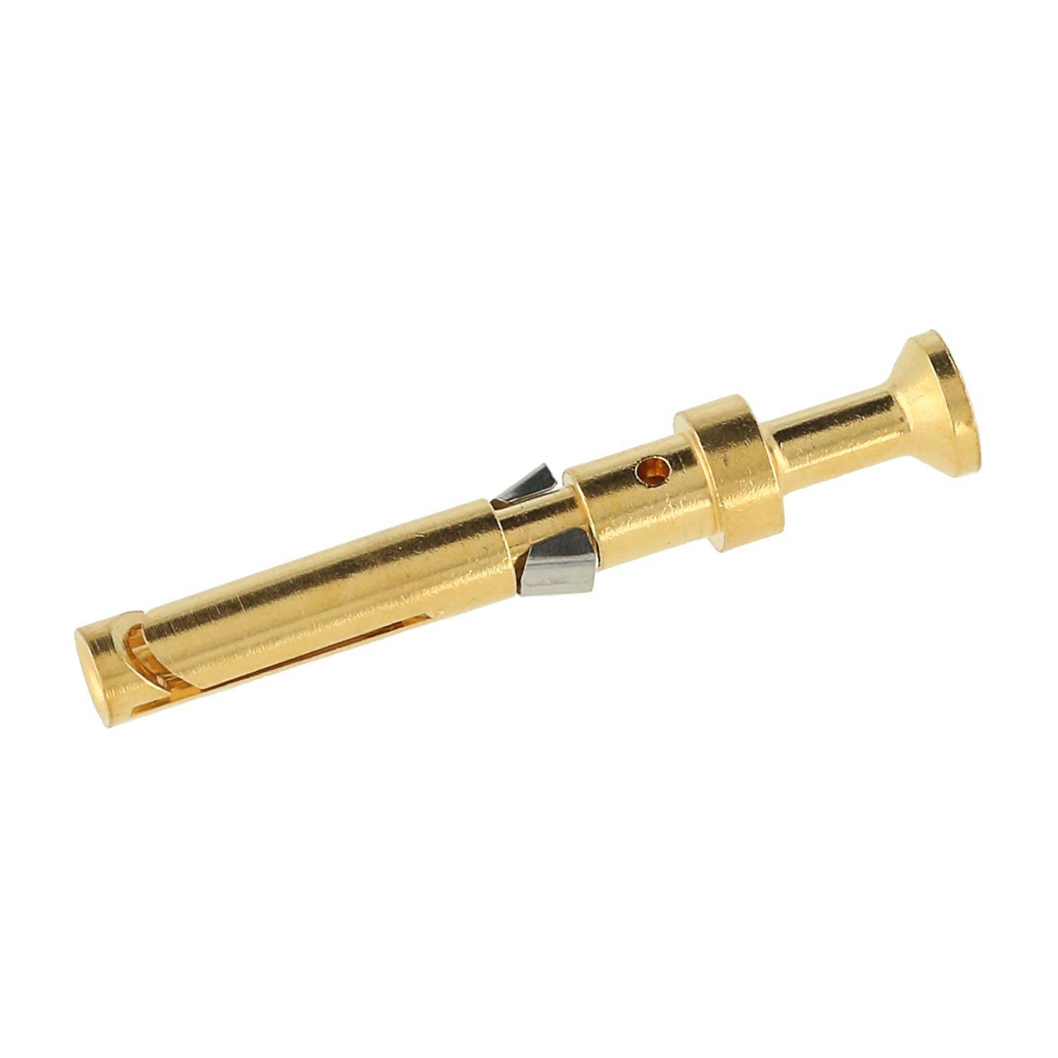 Goldfarbenes Teleskop mit kompaktem, zylindrischem Design, ausgestattet mit einem Ausziehsmechanismus und metallischer Oberfläche, leicht nach rechts geneigt.