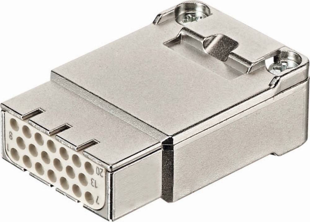 Ein metallischer elektrischer Anschluss mit mehreren Pins und einer Schraube oben, verwendet zum Verbinden von Geräten oder Kabeln, in Nahaufnahme dargestellt.