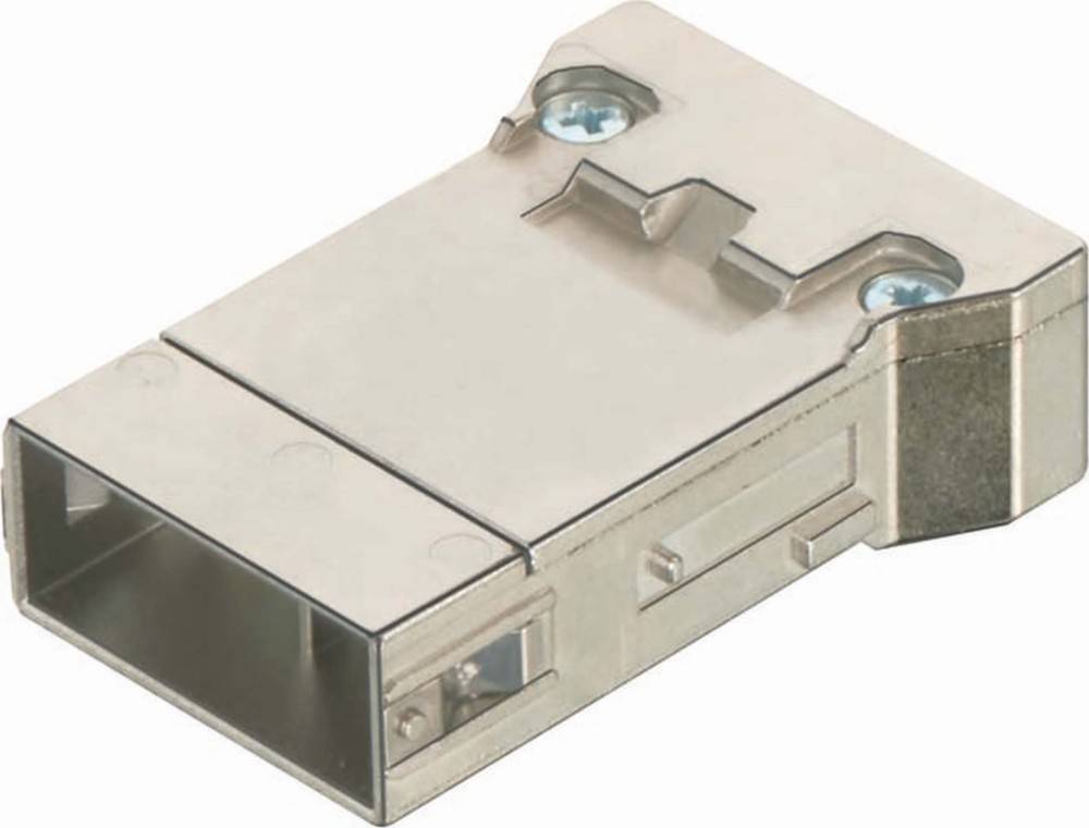 Eine Metall-USB-Anschluss-Spitze, entwickelt für elektronische Geräte, mit rechteckiger Form und sichtbaren Schrauben zur Montage.