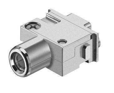 Ein silberner Koaxialkabelstecker mit rechteckigem Gehäuse und Gewindeende, entwickelt für sichere Audio-Visual-Verbindungen.