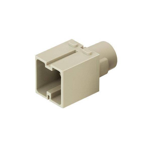 Eine beige modulare Steckdoseninserationsanleitung für Keystone-Buchsen mit rechteckiger Öffnung und zylindrischem Rückteil.