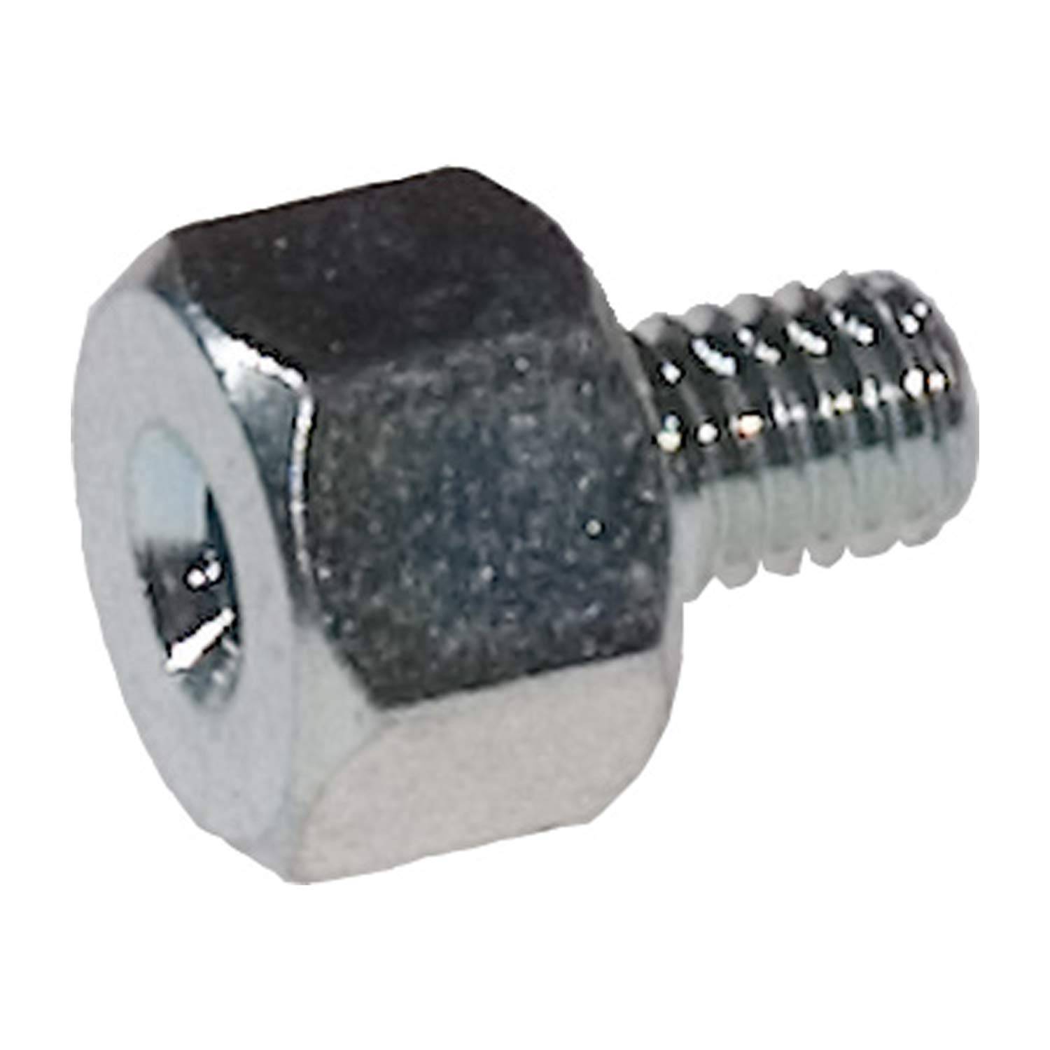 Ein sechskantiger Metallbolzen mit gerilltem Ende, auf einem einfachen Hintergrund platziert.