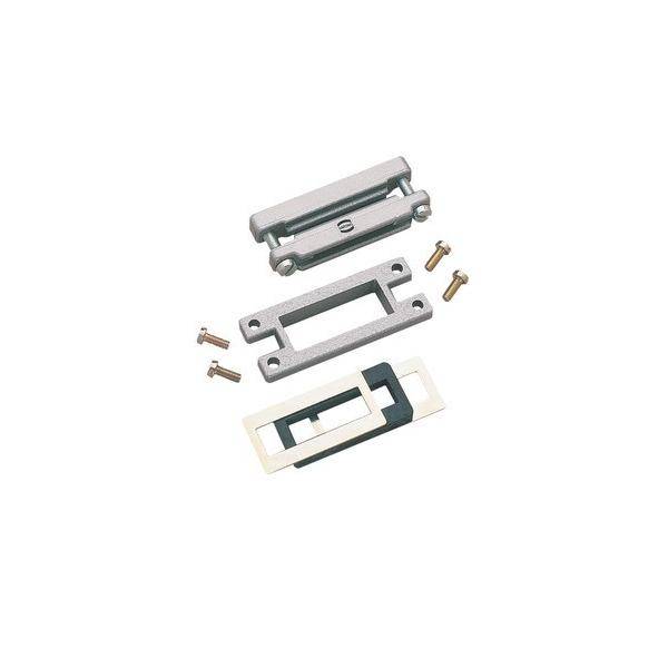 Eine Aluminium-Türzargenplatte mit Schrauben, die die Hauptplatte, das verlängerte obere Stück und weitere Komponenten präsentiert.