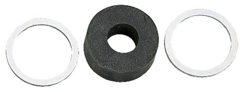 Eine schwarze Gummidichtung mit einem zentralen Loch, die zum Abdichten und Dämpfen in sanitären oder mechanischen Anwendungen verwendet wird.