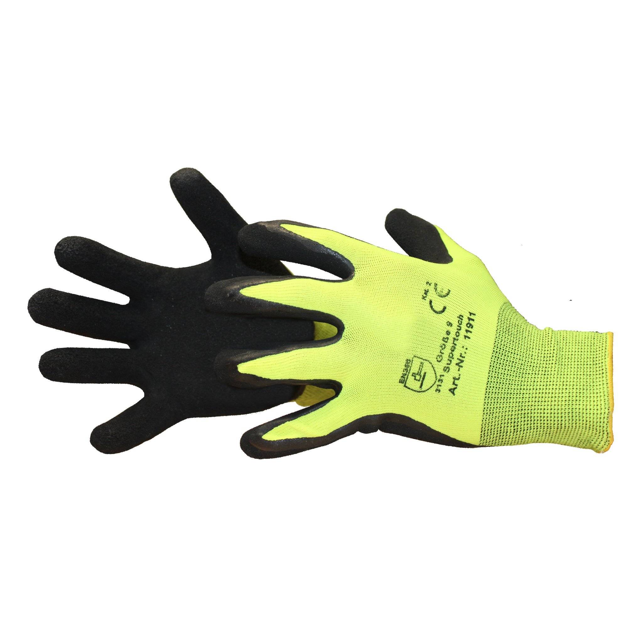 Nylon-Strickhandschuhe Gr. 9, 'Super-Touch' schwarz/gelb EN388 Kat.2 / Paar