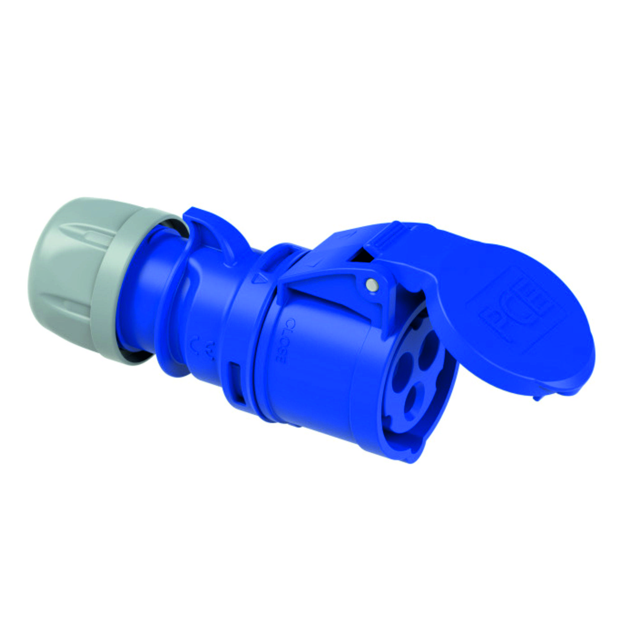 CEE-Kupplung 3-polig, 230V /16A, IP44, schraubbar, Klappdeckel