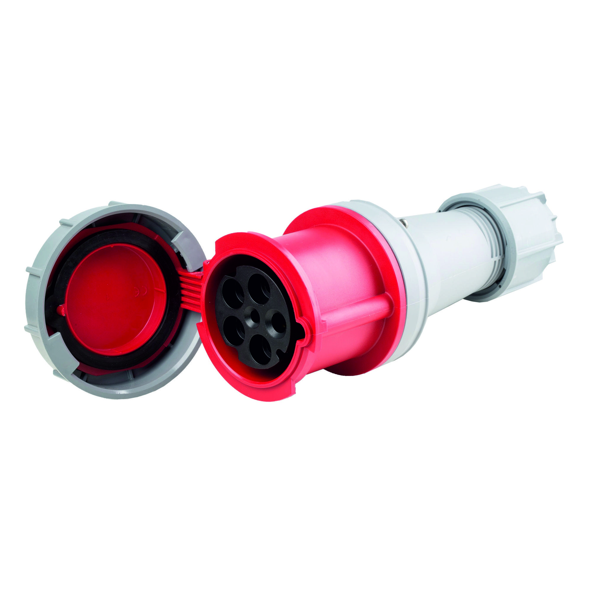 CEE-Kupplung 5-polig, 400V /63A, IP44, 6h, schraubbar, Klappdeckel