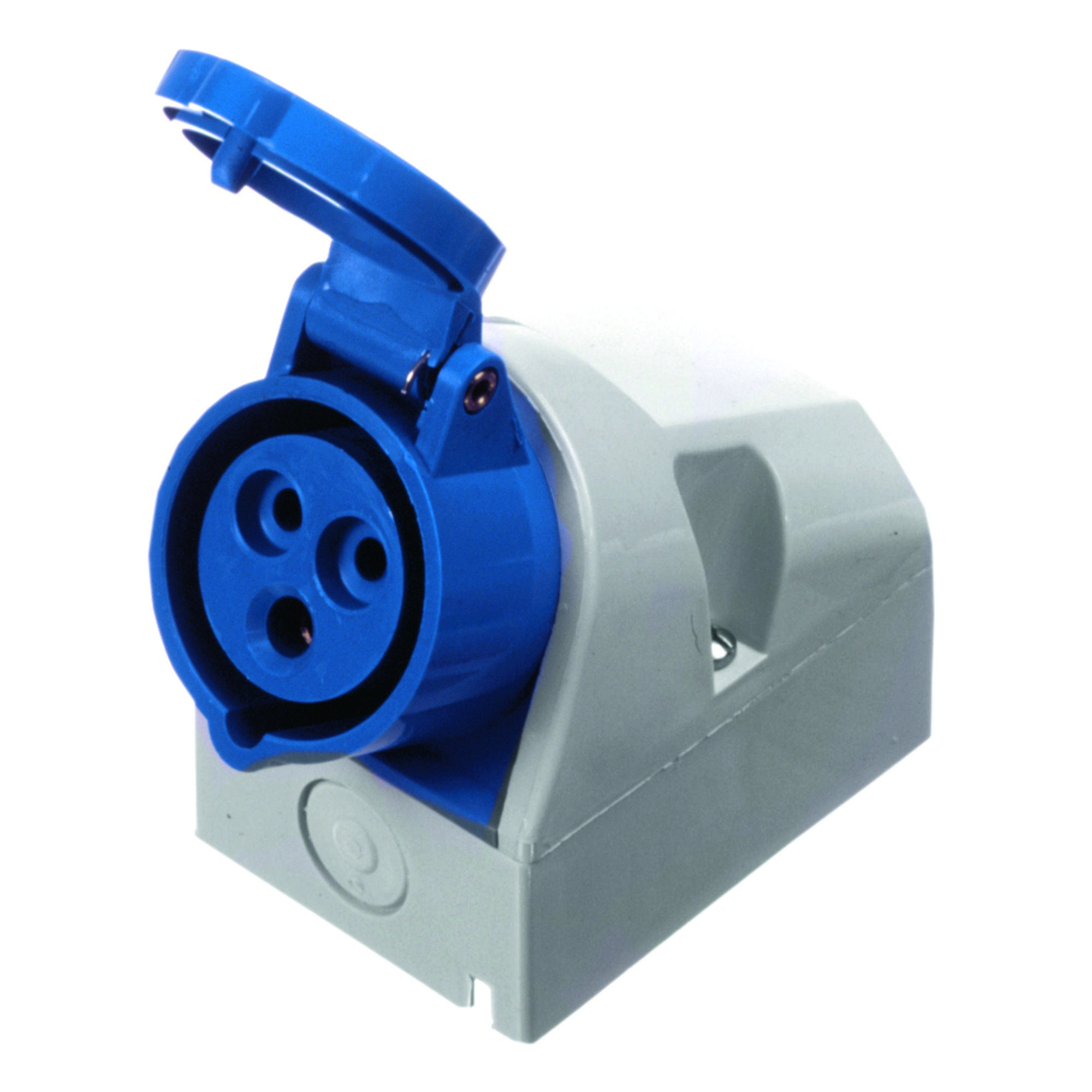 CEE-Wandsteckdose 3-polig, 230V /16A, IP44, schraubbar, Klappdeckel