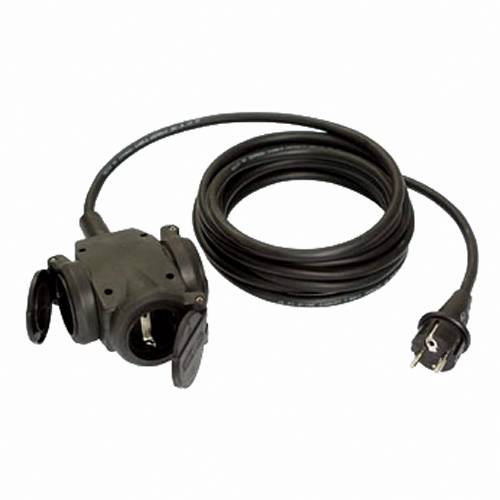 Gummi-Verlängerungskabel H07RN-F 3G1,5 / 10 m, + 3-fach Verteilerdose