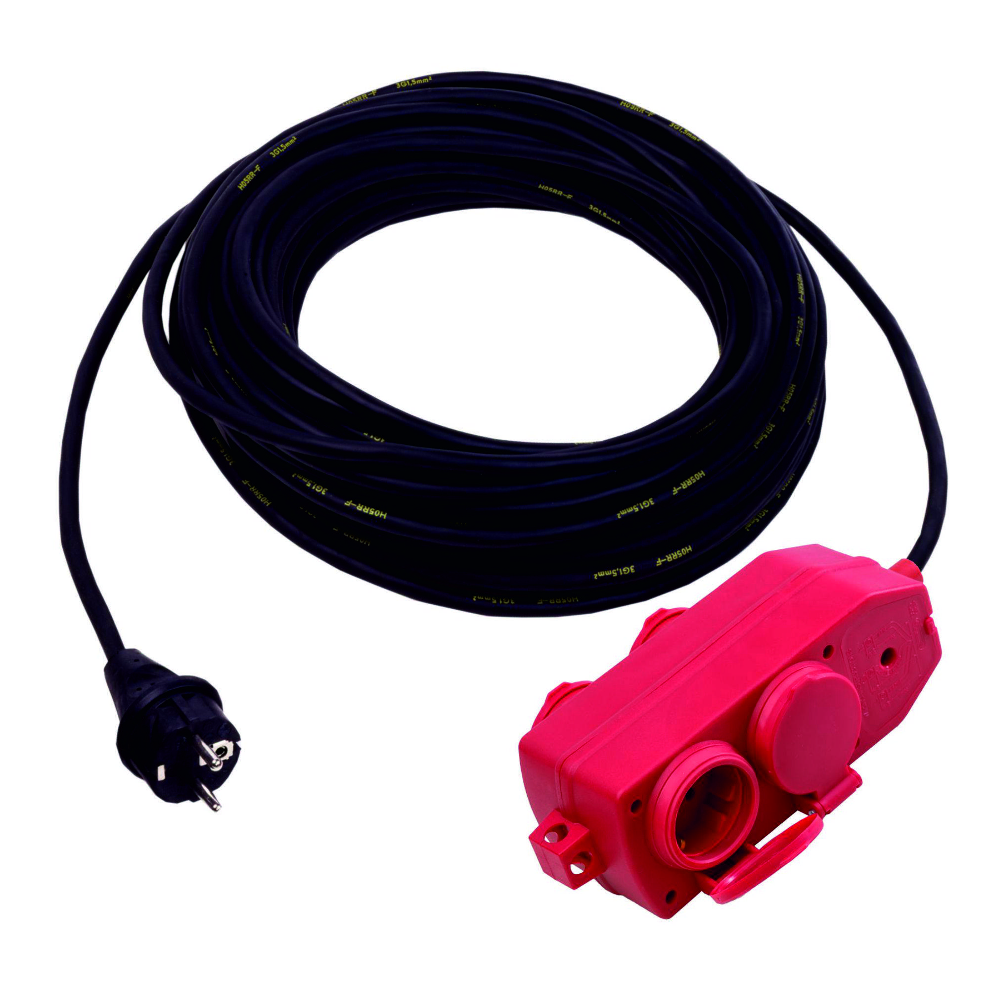 PVC-Verlängerungskabel H05VV-F 3G1,5 / 10 m, + 4-fach Verteilerdose