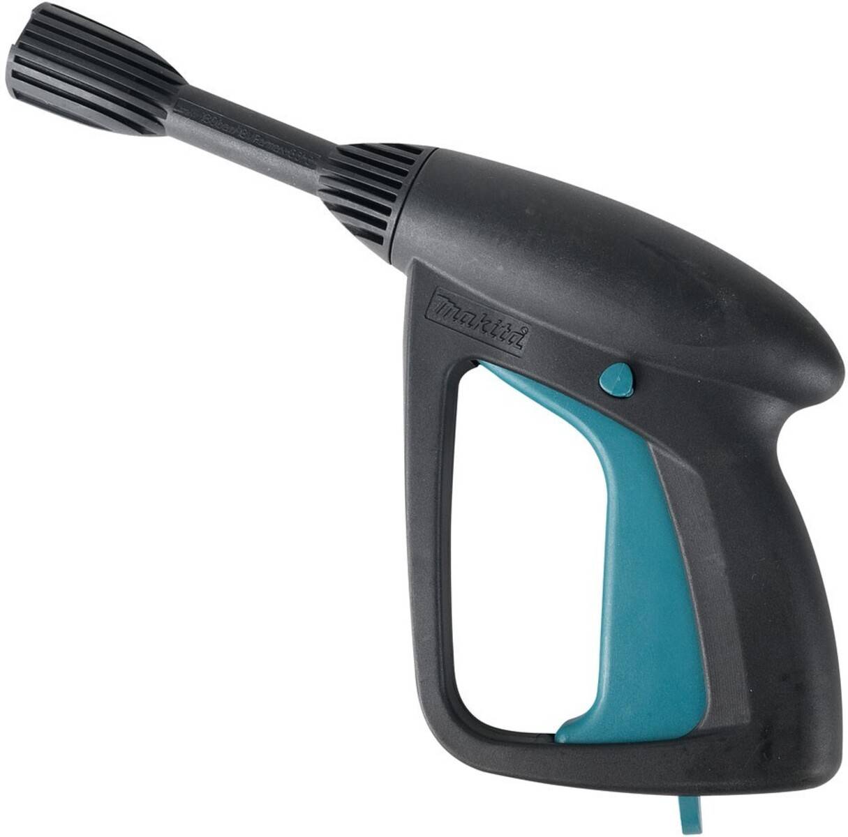Ein handliches Werkzeug mit einem schwarz-türkisfarbenen Design, das mit einer Düse zum Sprühen ausgestattet ist. Wird für Aufgaben wie Reinigung oder Flüssigkeitsauftrag verwendet.