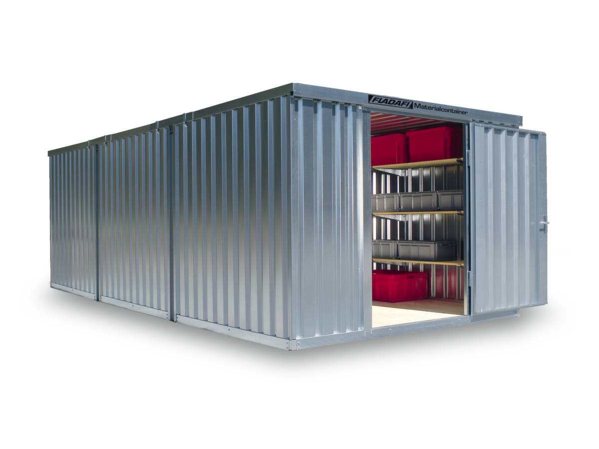 Materialcontainer,3 Module,HxBxT 2160x3020x6520mm,m. Holzboden,Flügeltür,verzinkt,Anlieferung zerlegt