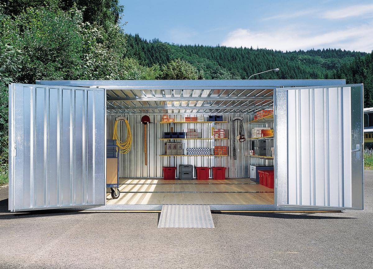 Materialcontainer,3 Module,HxBxT 2160x3020x6520mm,m. Holzboden,Flügeltür,verzinkt,Anlieferung zerlegt
