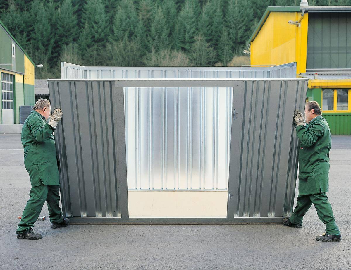 Materialcontainer,3 Module,HxBxT 2160x3020x6520mm,m. Holzboden,Flügeltür,verzinkt,Anlieferung zerlegt