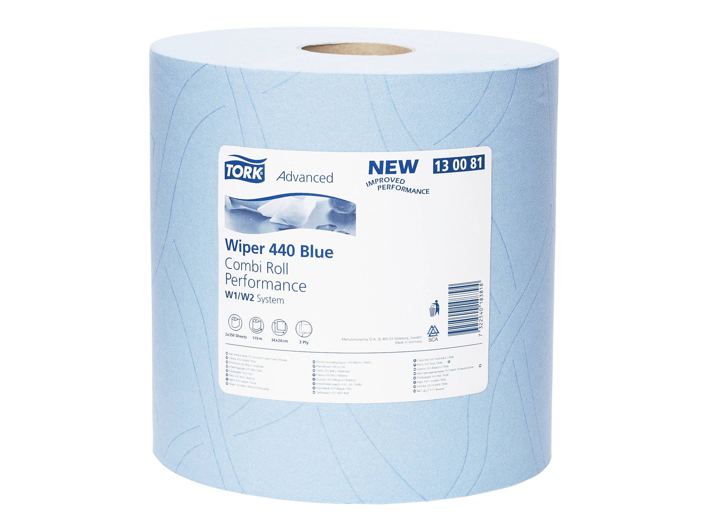 TORK Putztuchrollen Advanced 440 3-lagig blau, 350 Blätter, 2 Rollen