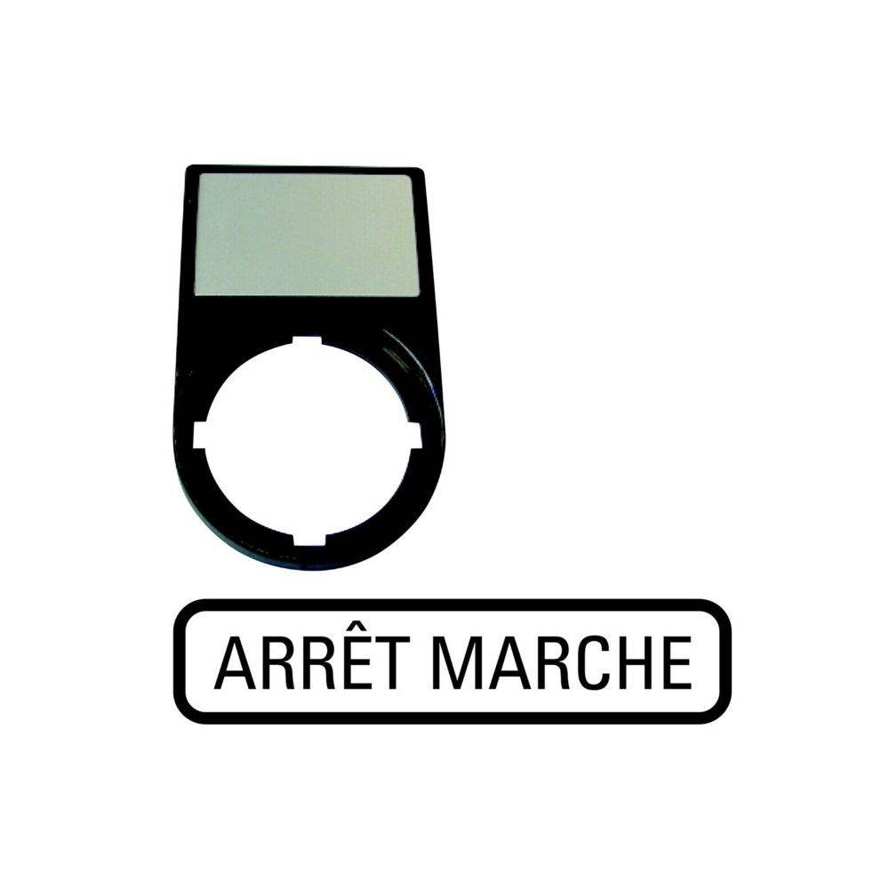 Eine schwarze und weiße Schalterabdeckung mit der Beschriftung 'ARRÊT MARCHE', die Stop- und Startfunktionen anzeigt.