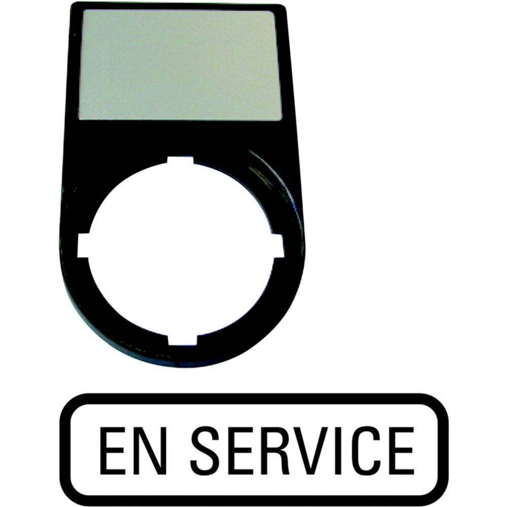 Schild mit kreisförmiger Aussparung und dem Text ‚EN SERVICE', das anzeigt, dass etwas betriebsbereit oder in Gebrauch ist.