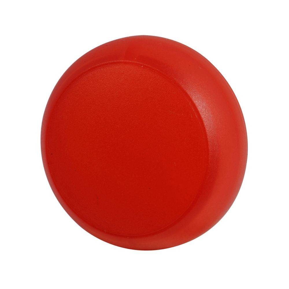 Ein leuchtend roter, kreisförmiger Knopf, leicht erhaben, zentriert auf einem einfarbig weißen Hintergrund.