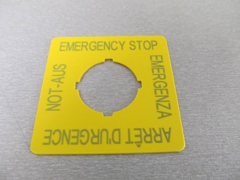 Eaton Schild, NOT-AUS, gelb, H x B = 50 x 50 mm, 4-sprachig, DE, EN, FR, IT M22-XYK1 - 216484 - 10 Stück