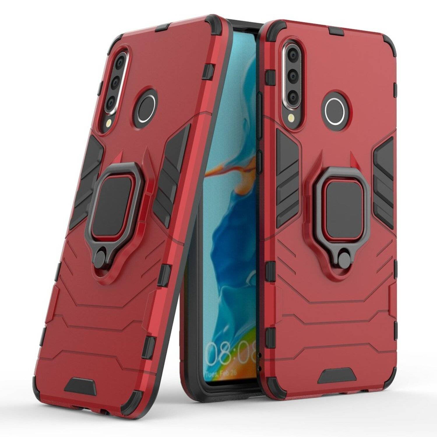 Ring Armor Kickstand Schutzhülle Bumper für Samsung Galaxy A70 (A705F) Silikon Hard Case Hülle Zubehör Tasche Schutzschale Schutz Rot