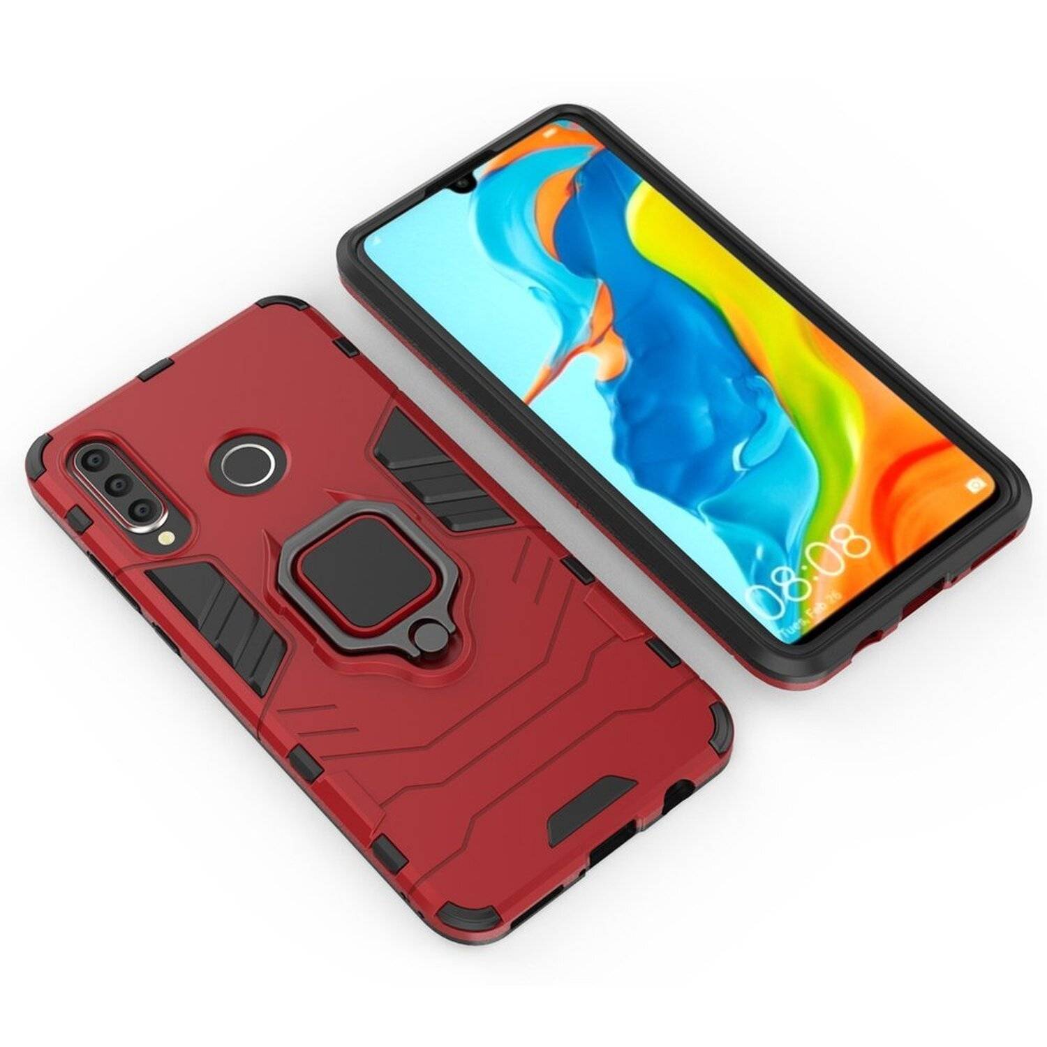 Ring Armor Kickstand Schutzhülle Bumper für Samsung Galaxy A70 (A705F) Silikon Hard Case Hülle Zubehör Tasche Schutzschale Schutz Rot