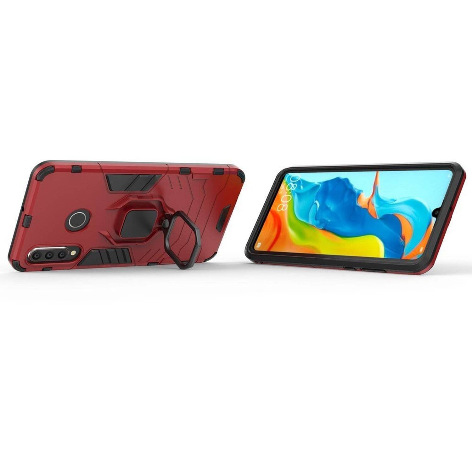 Ring Armor Kickstand Schutzhülle Bumper für Samsung Galaxy A70 (A705F) Silikon Hard Case Hülle Zubehör Tasche Schutzschale Schutz Rot