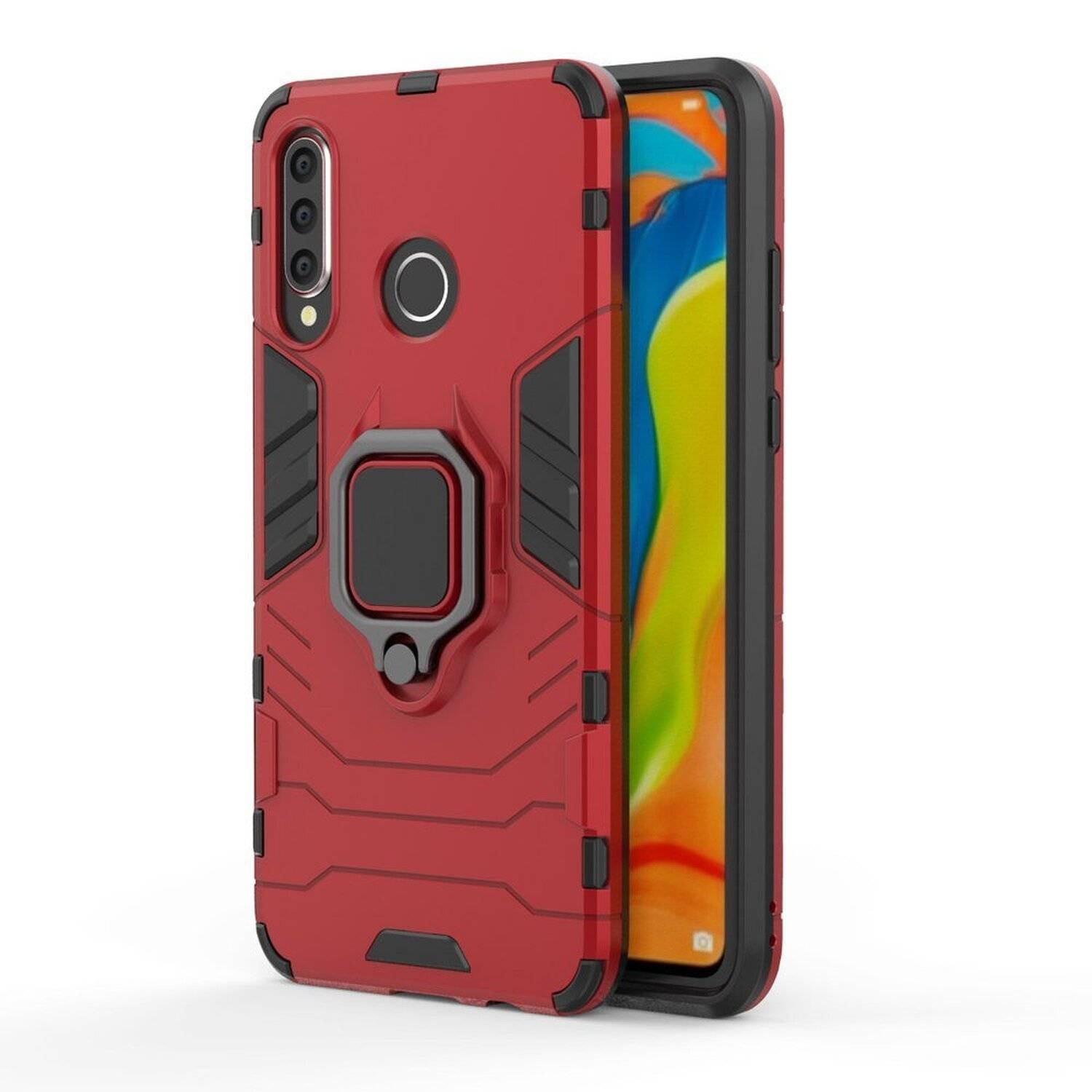 Ring Armor Kickstand Schutzhülle Bumper für Samsung Galaxy A70 (A705F) Silikon Hard Case Hülle Zubehör Tasche Schutzschale Schutz Rot
