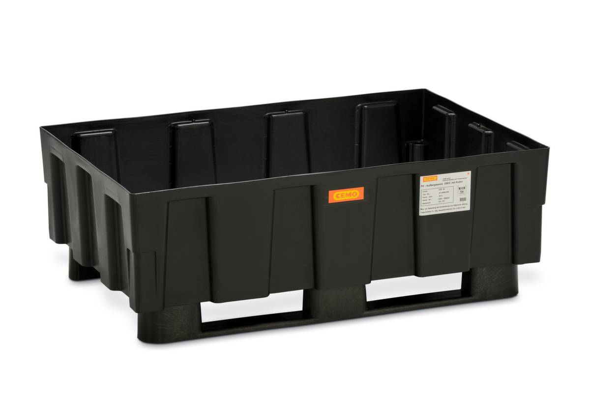 PE-Auffangwanne,f. 1x200l Fass,Auffangvol. 250l,HxBxT 430x1205x805mm,2 Kufen